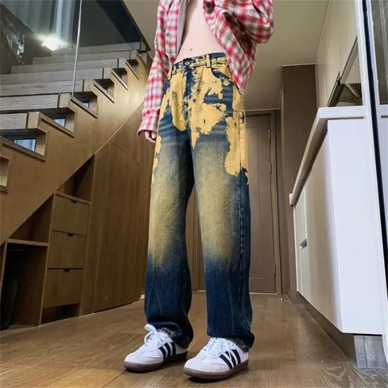 2024 Nieuwe Gradiënt Tie-Dye Rechte Pijpen Jeans Heren Verontruste Y2K Vintage Baggy Denim Broek Hip Hop Mode streetwear Jean