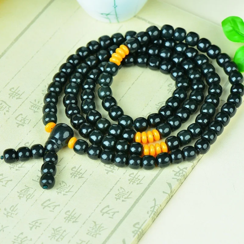 

Natural Nephrite Green Jade Multilayer Tassel Bracelet Mala Necklace 108 Beads Handmade Hetian Jade Buddha Beads Bracelets