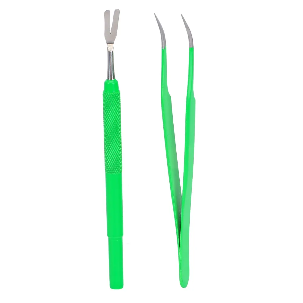 2 pcs Metal Pet Tweezers Flat Tip Smooth Surface Metal Pet Clamps Green Small Portable Size Cat Grooming Clips