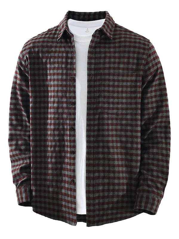 Retro Japanese Plaid Long Sleeve Men's Casual Loose Fitting Shirt Fashionable Versatile Artistic Open Cardigan Style Top