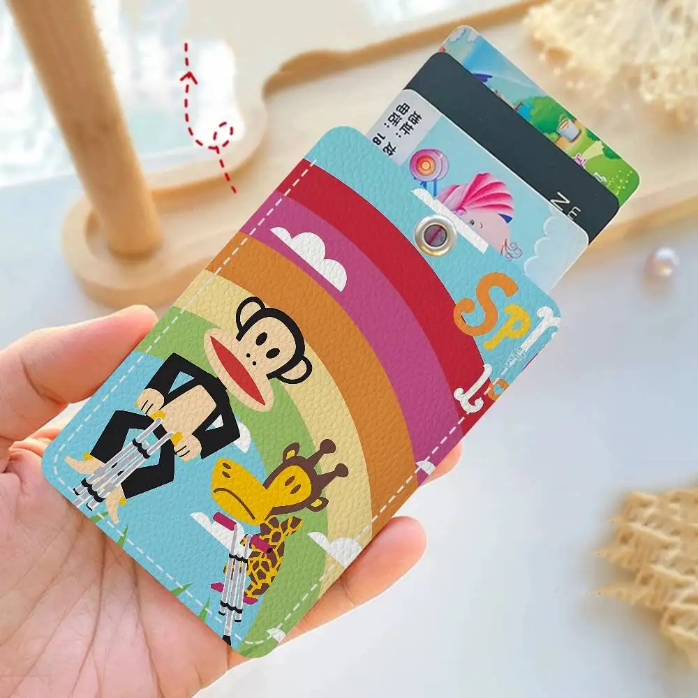 Cartoon Character P-Paul Frank Style PU Access Card Holder with Keychain - Executive Protection for Bank card, Bus Card case