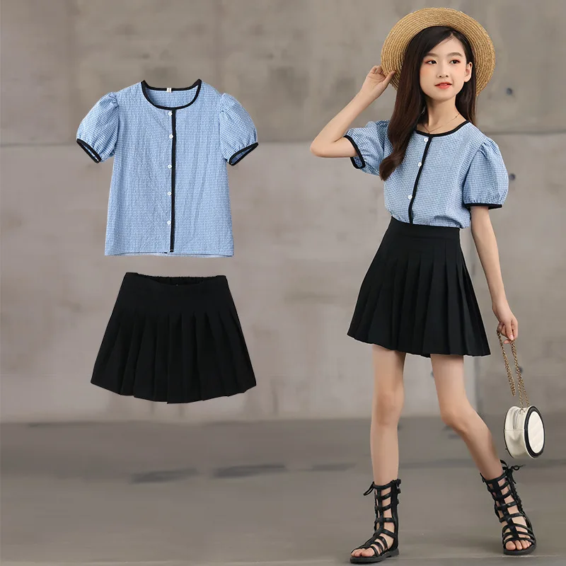 

Girls Clothes Suits Children 2024 New Spring and Summer Fashion Top and Skirt Simple Casual Two-piece Set Clothes Children