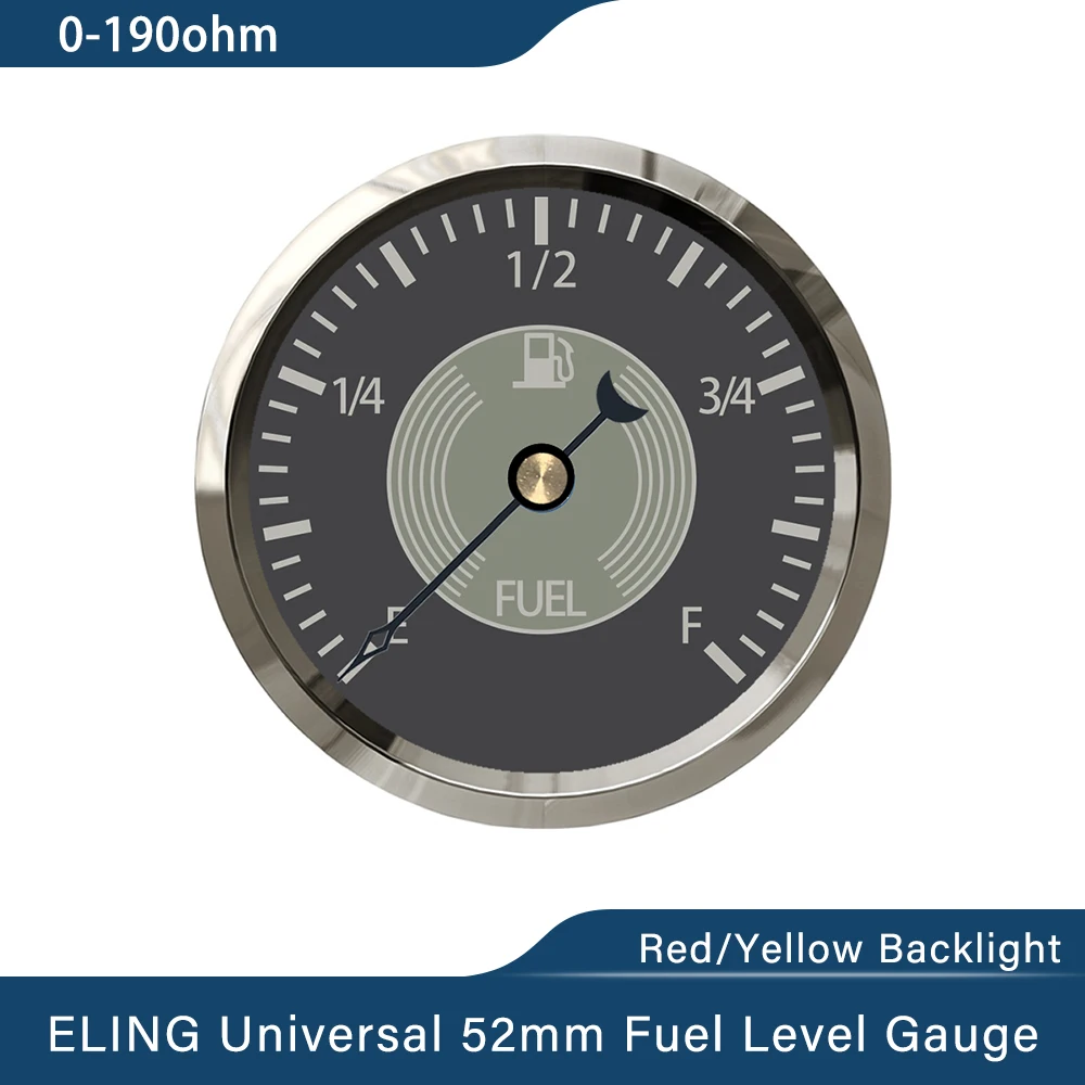 

ELING 52 мм указатель уровня топлива 0-190 Ом сигнал с красной/желтой подсветкой для грузовых кораблей 9-32 В водонепроницаемый