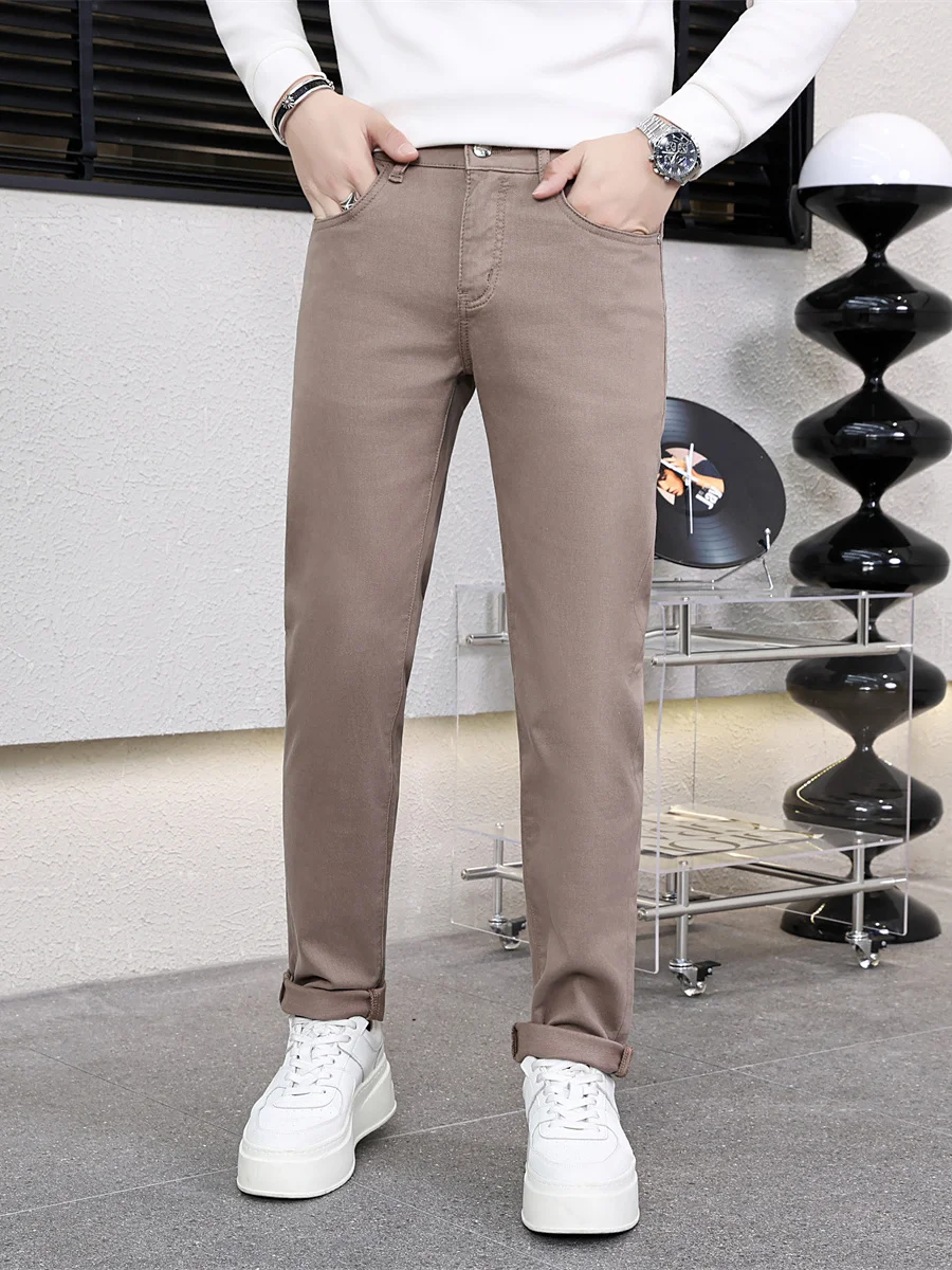 

Мужские джинсы Slim Fit цвета оливы с принтом, из смесового хлопка и эластана, комфортные, износостойкие, для активного отдыха, осень-зима