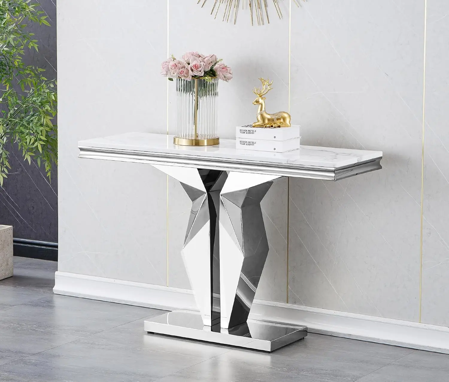 Modern Faux Marble Console Table Living Room Entryway, 47