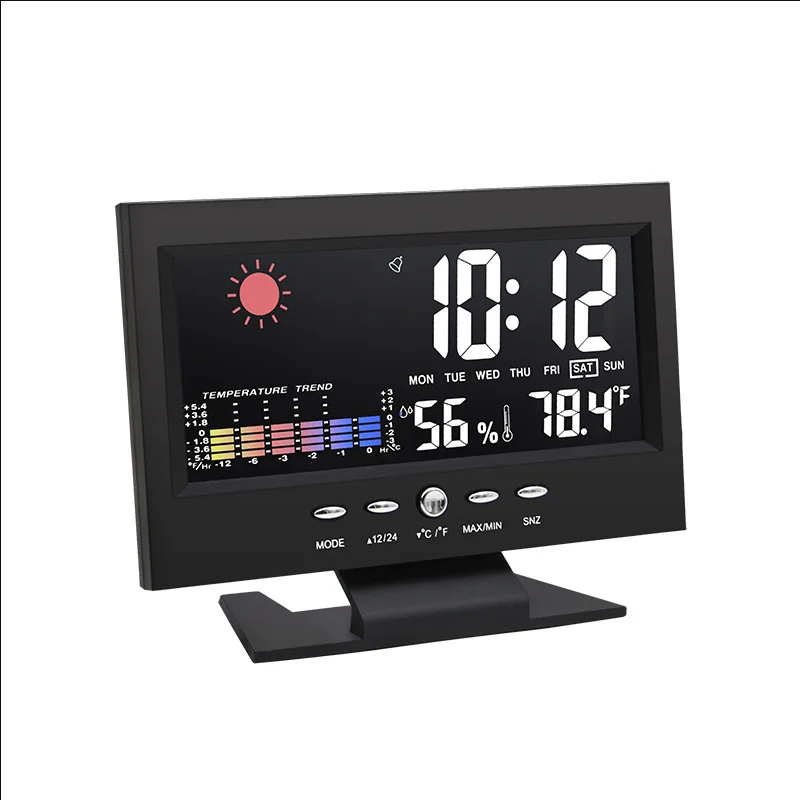 Multifunctional Weather Forecast Alarm Clock Indoor Outdoor color screen display temperature and humidity  voice-activated clock