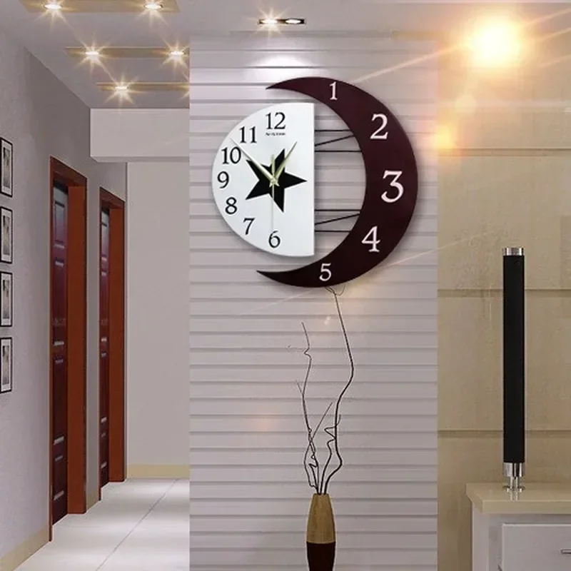 Creative Nordic minimalist style moon frame wall clock, home fashion personality mute shaped living room bedroom quartz clock