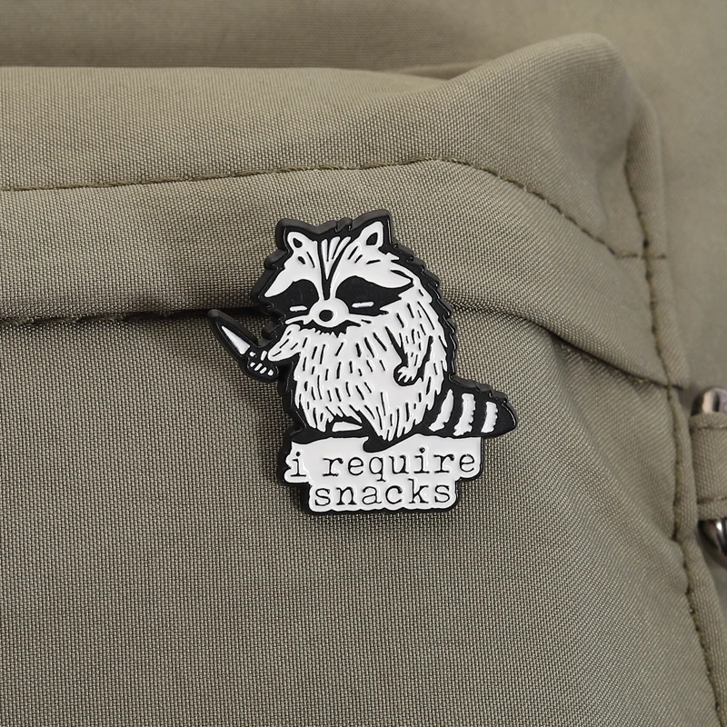 I Require Snacks Enamel Pins Cartoon Trash Panda Raccoon Brooches Lapel Badges Funny Animal Jewelry Gift for Kids Friends image 6