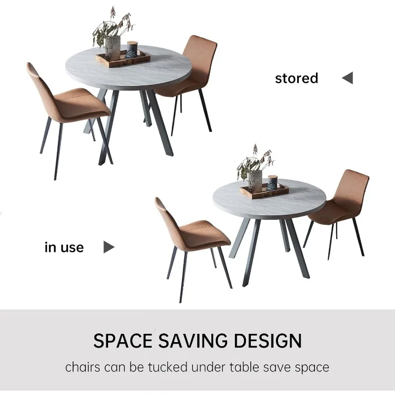 Juego de mesa de comedor redonda, juego de mesa de comedor redonda pequeña y moderna de mediados de siglo, ahorra espacio