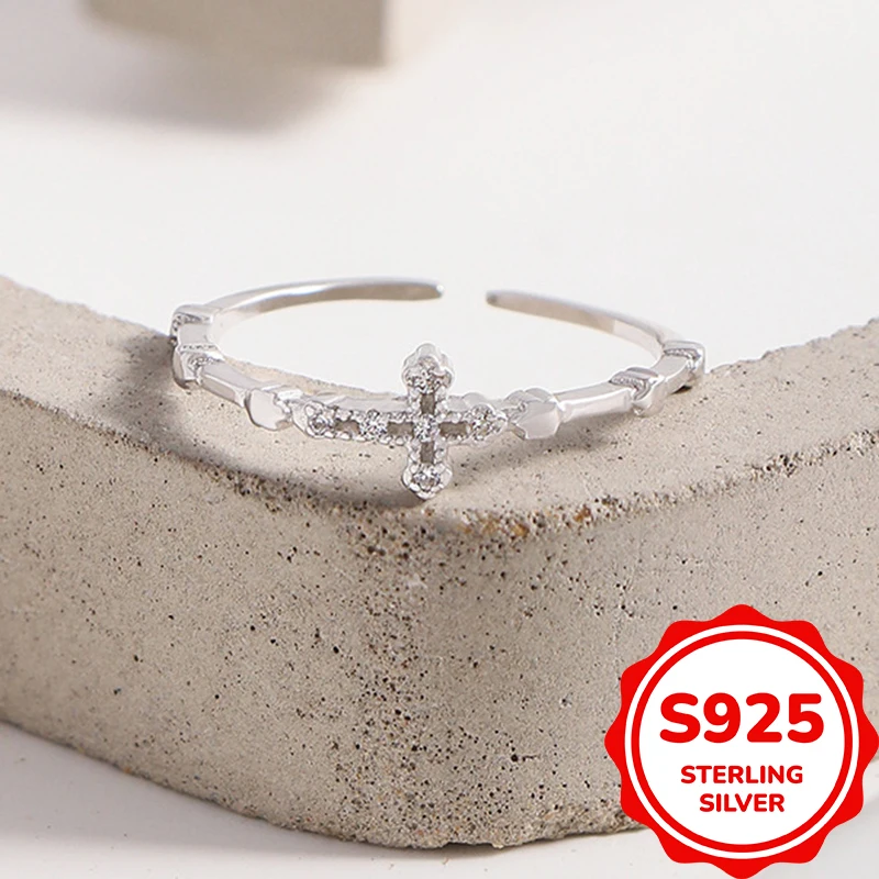 

s925 sterling silver Korean version ins cold style niche design simple cross bone silver ring women