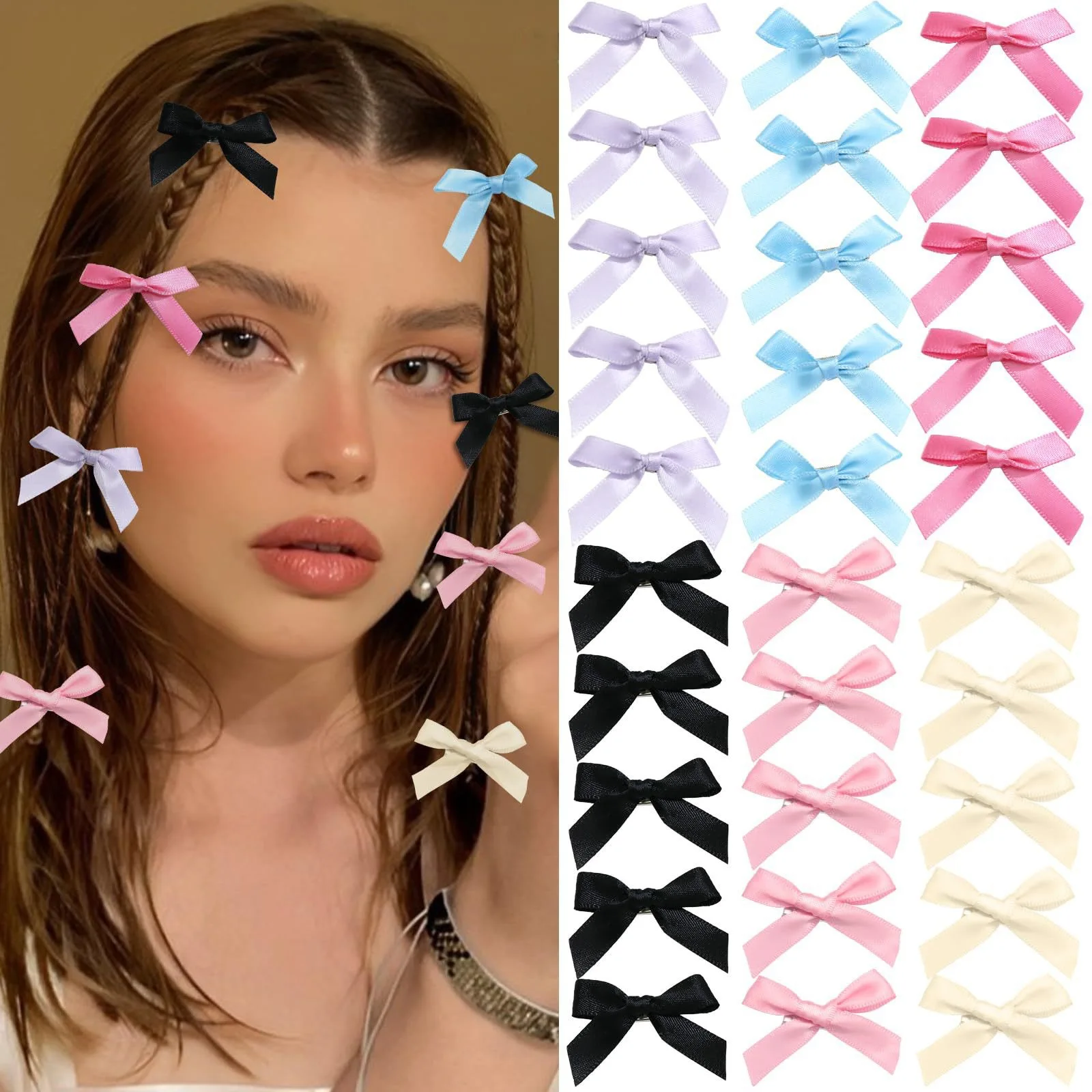 20pcs Cute Ribbon Bow Hair Clips for Girls Korean Style Bowknot Mini Side Clip Hairpin Barrettes Headwear Baby Women Accessories