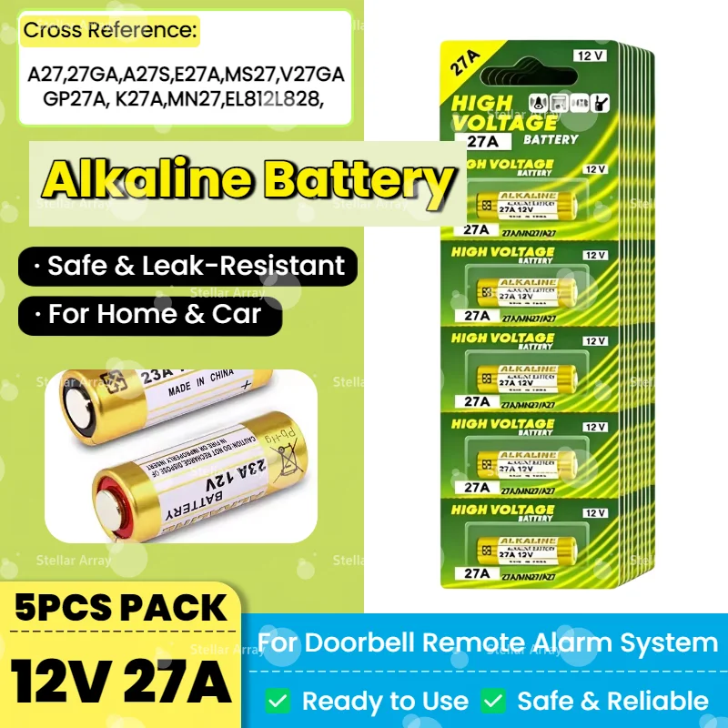 

High Performance 27A 12V Alkaline Battery for Doorbells Alarm Systems Remote Controls Compatible with G27A MN27 MS27 A27 V27GA