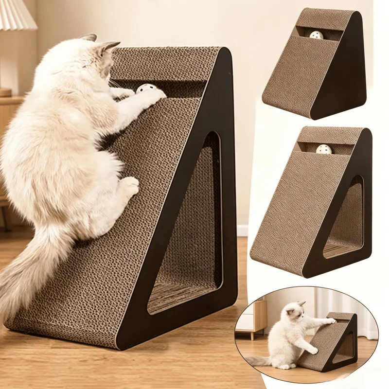 2-in-1 Dreieckiger Katzen-Kratzbaum mit Drehbaren Bällen, Anti-Kratz-Karton zur Stresslinderung für Katzen und Haustiere