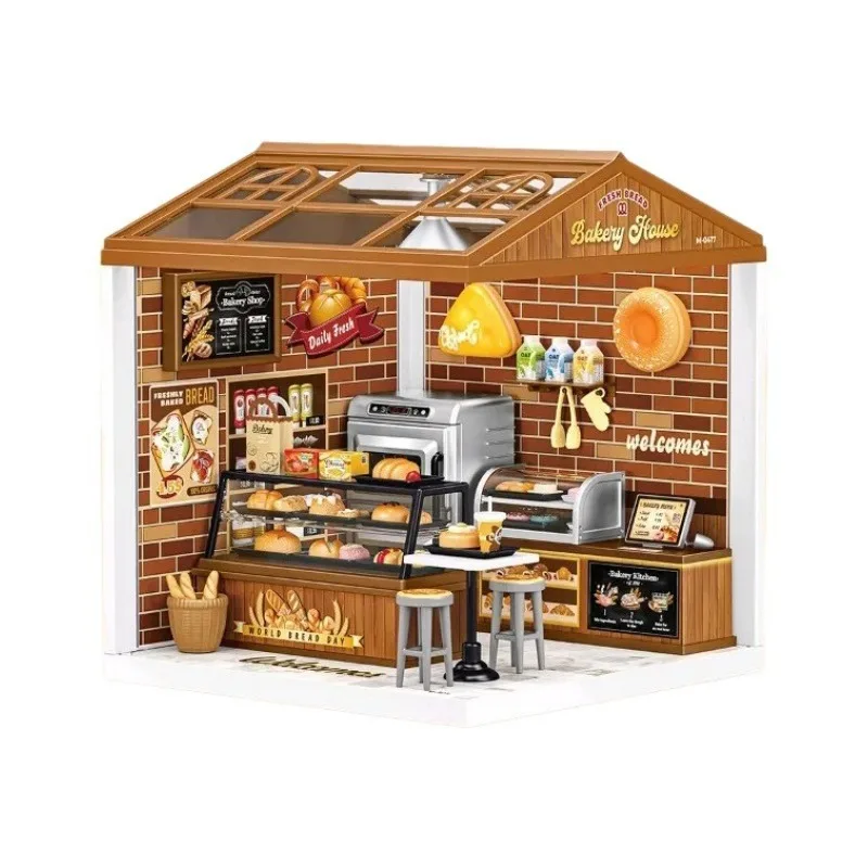 

DIY Cabin Bedroom Milk Tea Shop Building Block Assembly Handmade Diorama Model Combination House Toy Collectible