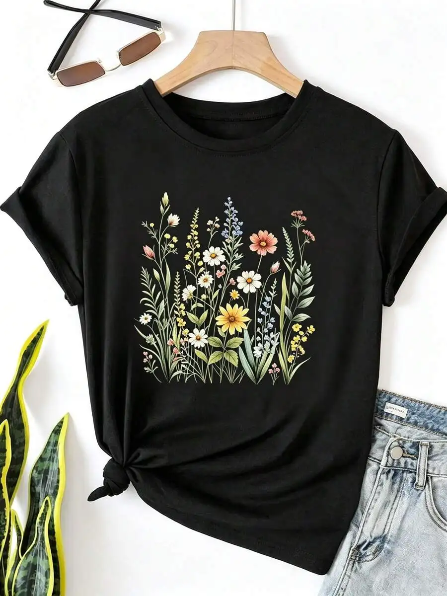 Women Short Sleeve Casual T Shirt Floral Print Boho Style Summer Daily Wear Trendy Summer Outfit Top