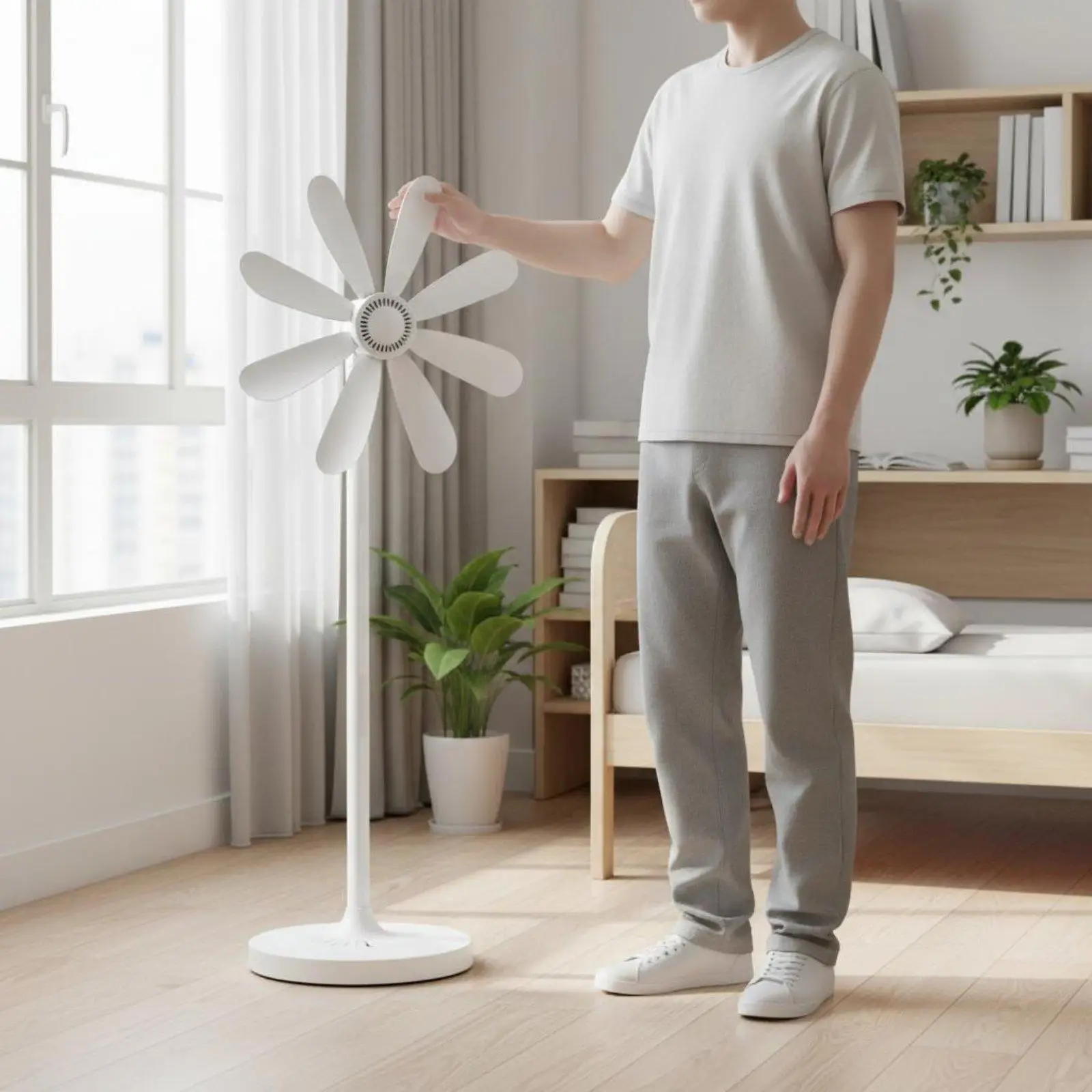 Pedestal Stand Fan Bladeless for Home Office Quiet Portable Floor Fan with Remote Control Flower Design Noiseless Electric