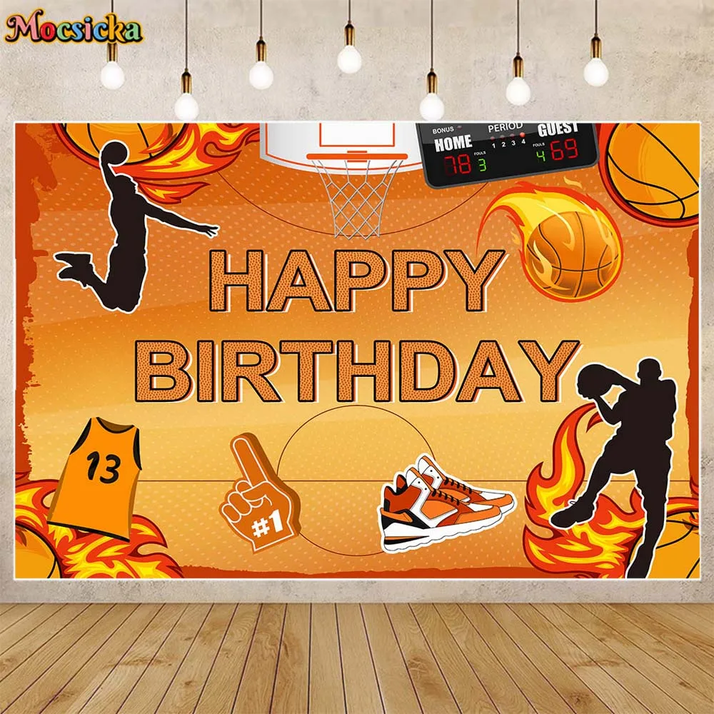 

Mocsicka Basketball Birthday Backdrop Basketball Player Boy's 13th Birthday Party Photo Background Decor Photocall Custom Banner