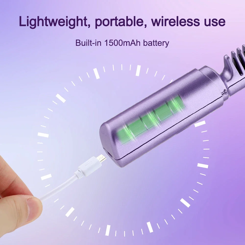 مكواة فرد الشعر الكهربائية المدمجة للاستخدام المنزلي، مشط تمليس الشعر اللاسلكي المحمول للاستخدام في صالونات السفر، مجعد قابل للتعديل