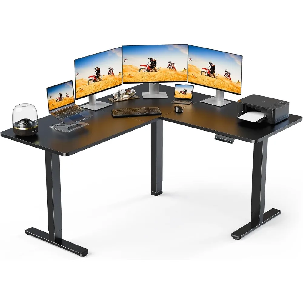 

63" Dual Motor L Shaped Standing Desk, 28"-46" Electric Height Adjustable, 2 Assembly Options to Fit Room Corner, Suitable for