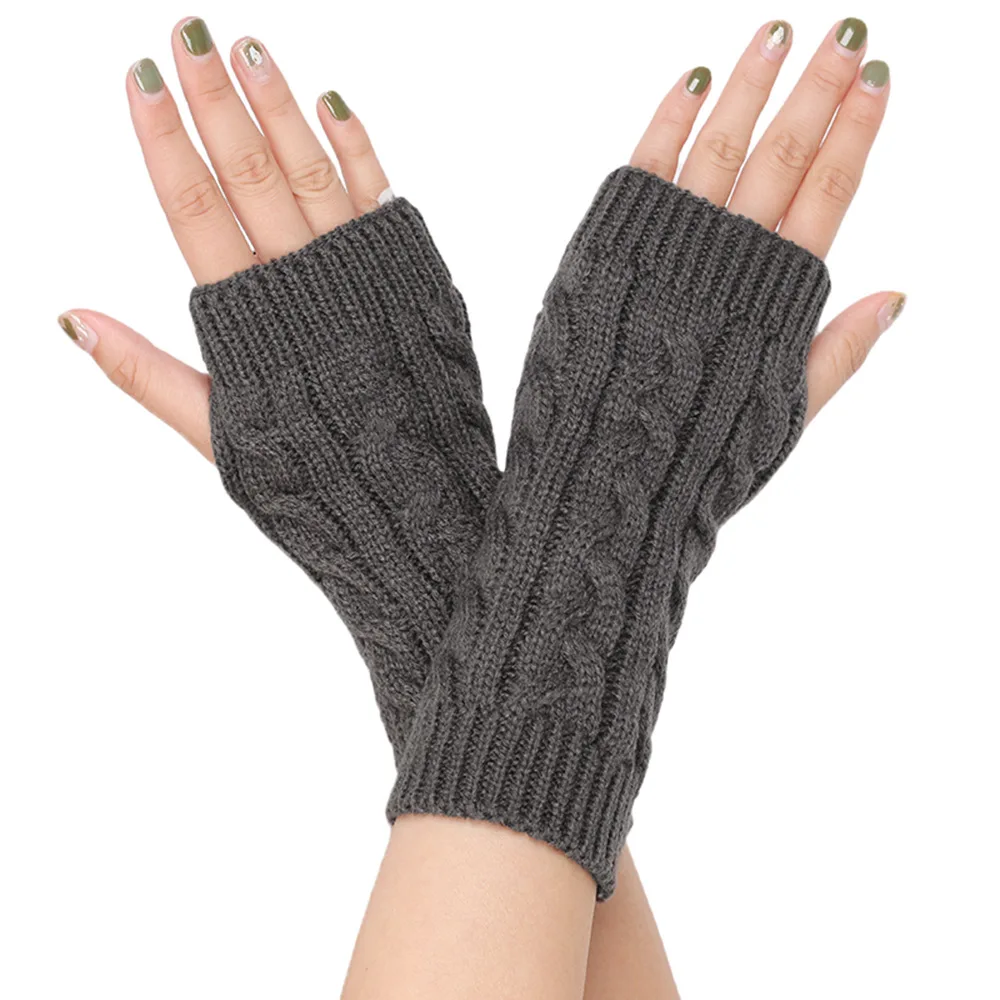 Cable Knit Fingerless Gloves Women Autumn Winter Wrist Warmers Writing Campus Y2k Solid Color Typing Soft Arm Warmers Kawaii