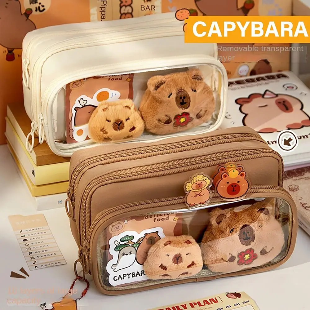 กล่องดินสอ Capybara 10ชั้นกระเป๋าเก็บกระเป๋าผ้าอเนกประสงค์แบบถอดออกได้กระเป๋าดินสออเนกประสงค์