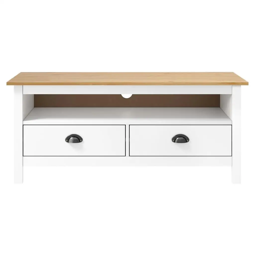 Modern White TV Stand - Solid Pine Wood, 43.3x15.7x18.5 Inches - Stylish & Durable Furniture image 2