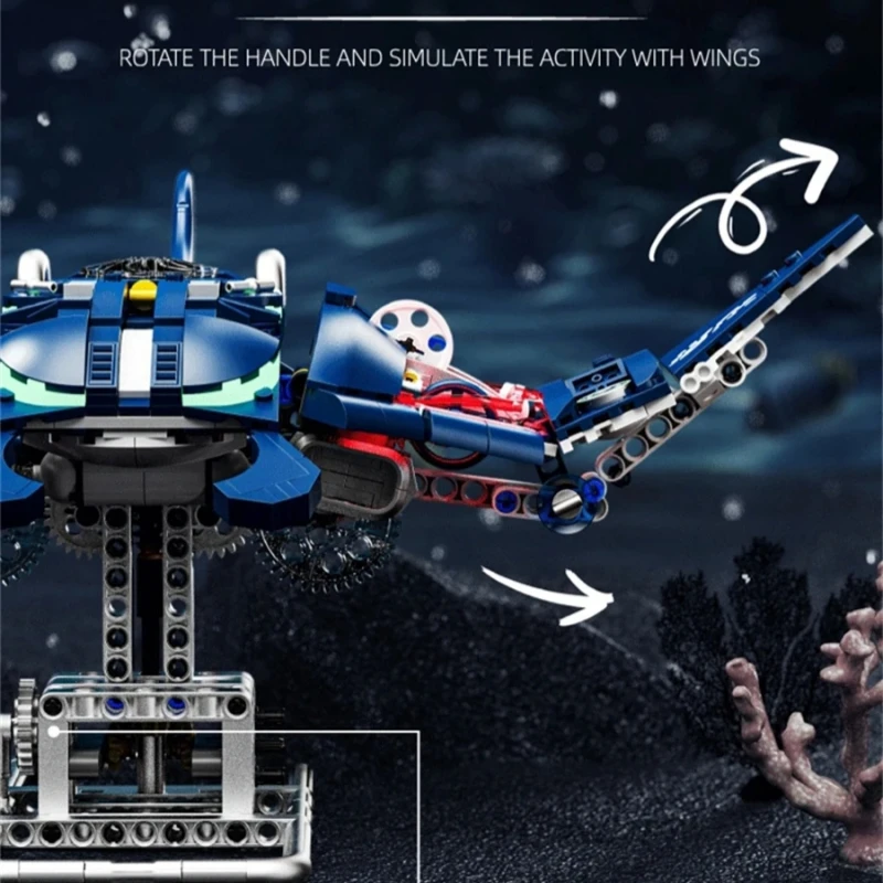 966PCS Creative Technical Mechanical Manta Rays Building Blocks Bricks STEM Sea Life Animal Model Toy Set Kit for Adult Kid Gift