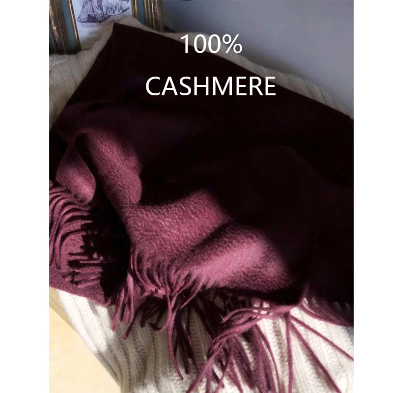 100% Cashmere Scarf For Women Men  Luxury Brand Design Solid Color Tassel Shawl Pashmina Warm In Winter