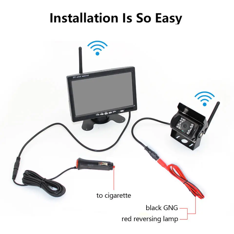 

Wireless camera 18 IR LEDs Rear View Backup Camera Night Vision System for Car RV Truck Bus PZ607W-A 7 Inch Monitor