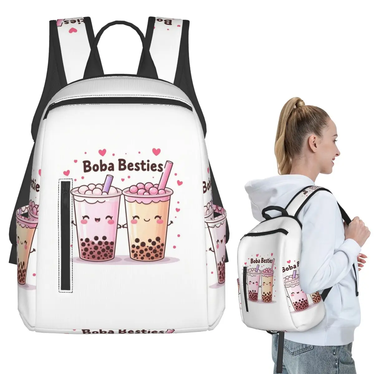 

Boba Besties Cute Kawaii Bubble Tea Backpack Student BookBag Children School Bag Computer Shoulder Bags Men Women