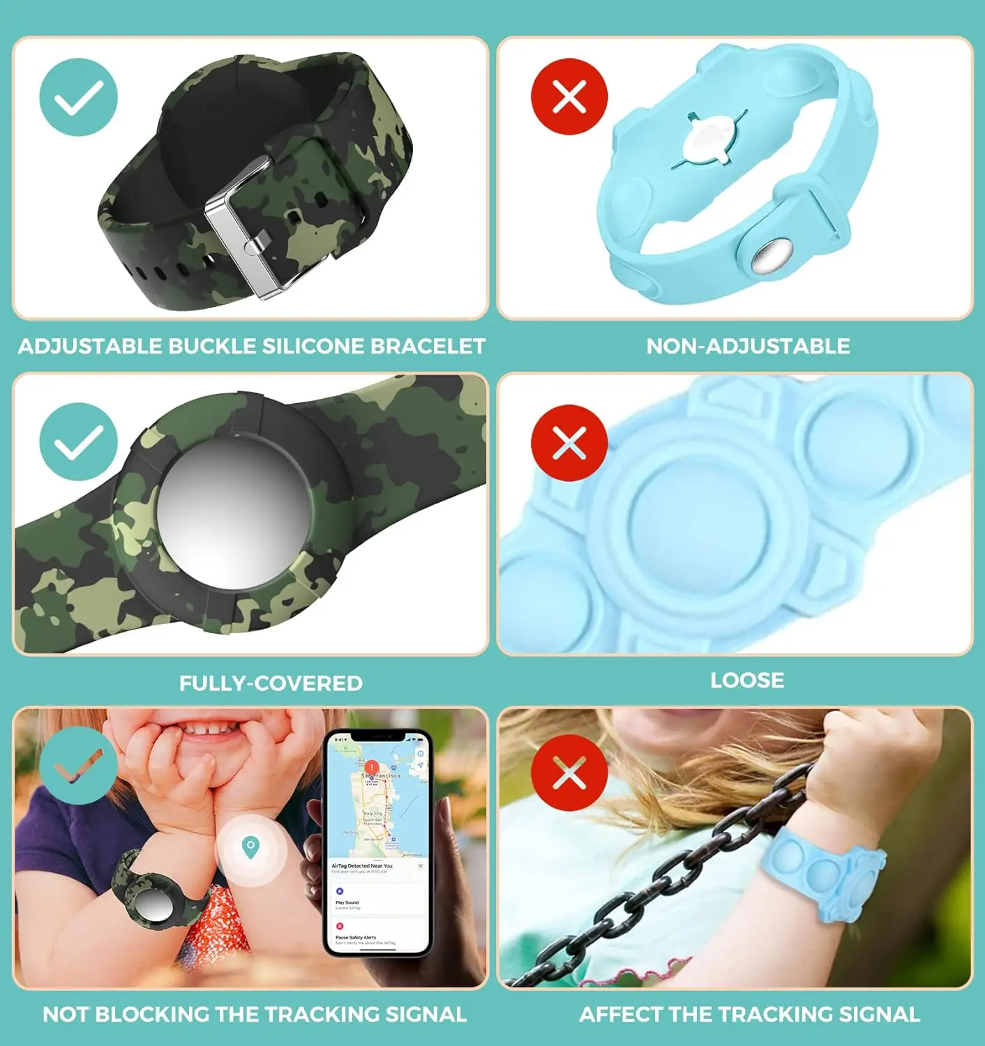 Air tag Wristband Kids - Soft Silicone Air tag Bracelet for Kids - Lightweight GPS Tracker Holder Compatible with Apple