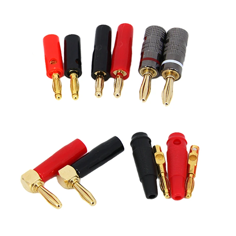 pairs High quality Gold metal Plate 4mm L Banana male female female power plug Connector socket Audio Speaker Screw red black k