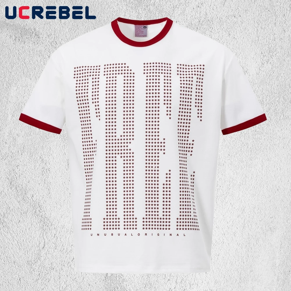 

Мужская футболка с коротким рукавом и принтом в виде пятиконечной звезды, контрастная, в стиле Y2K, ретро, уличная мода, летняя, свободного кроя, с круглым вырезом, хлопковая.