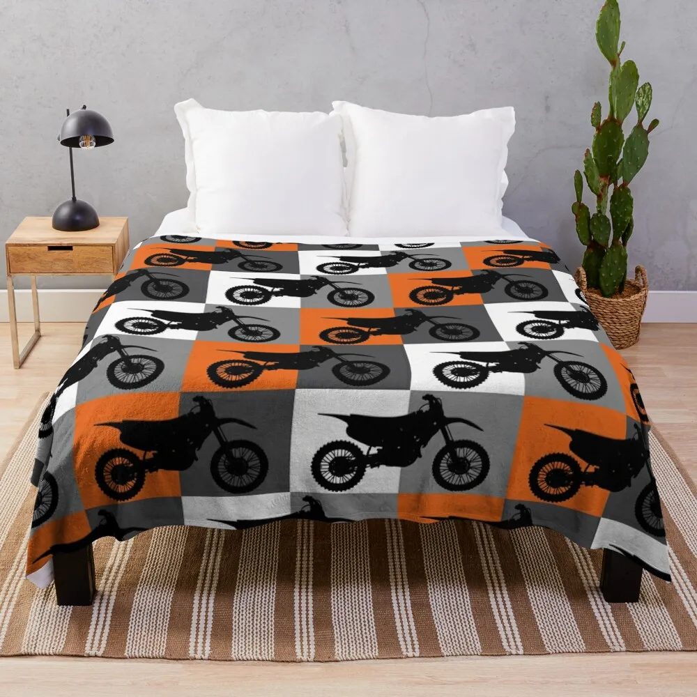 Dirt Bikes On Motocross Checker Board Throw Blanket Decorative Beds Large Blankets