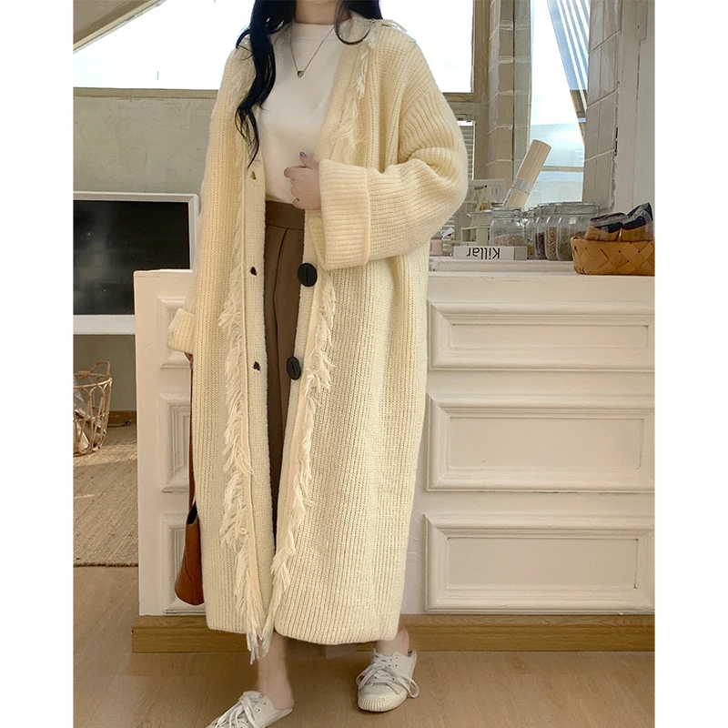 FIGOHR casual lazy style long cardigan women's Korean version gentle loose knit cardigan 2025 spring