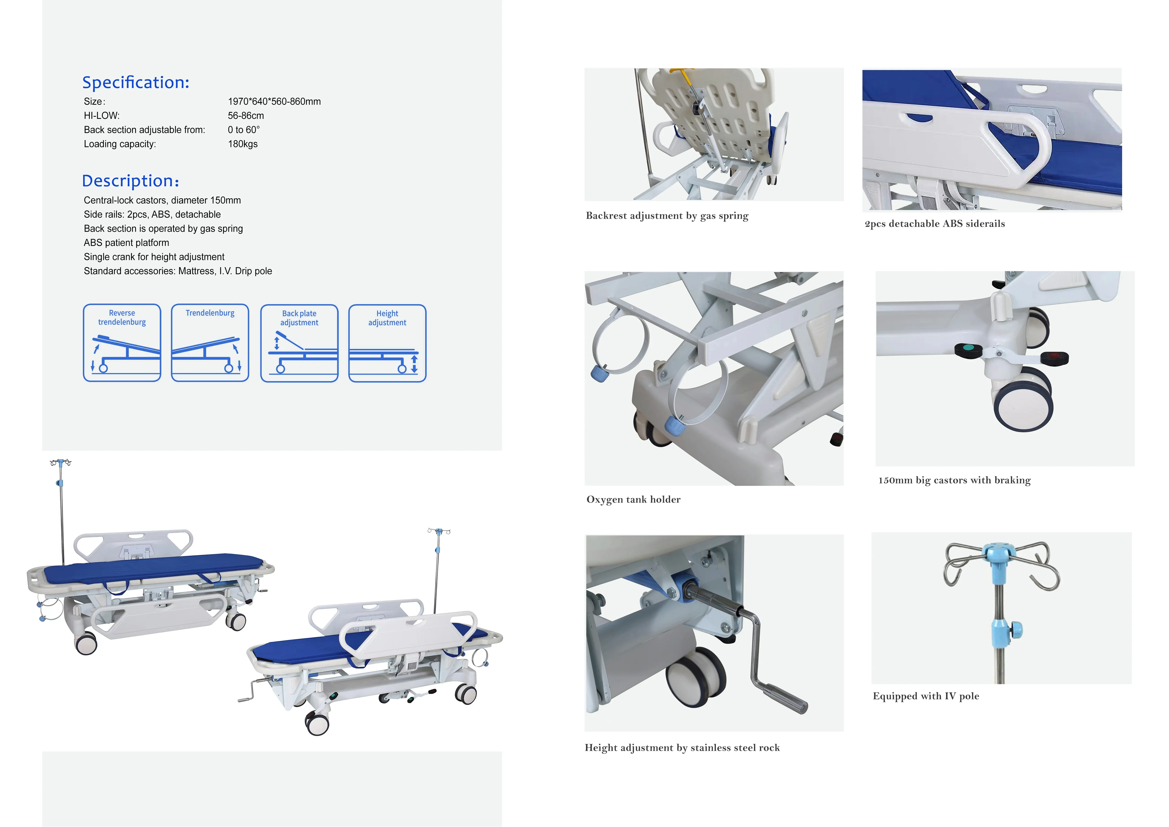 RC111 hospital Manual patient transfer trolley patient transfer stretcher