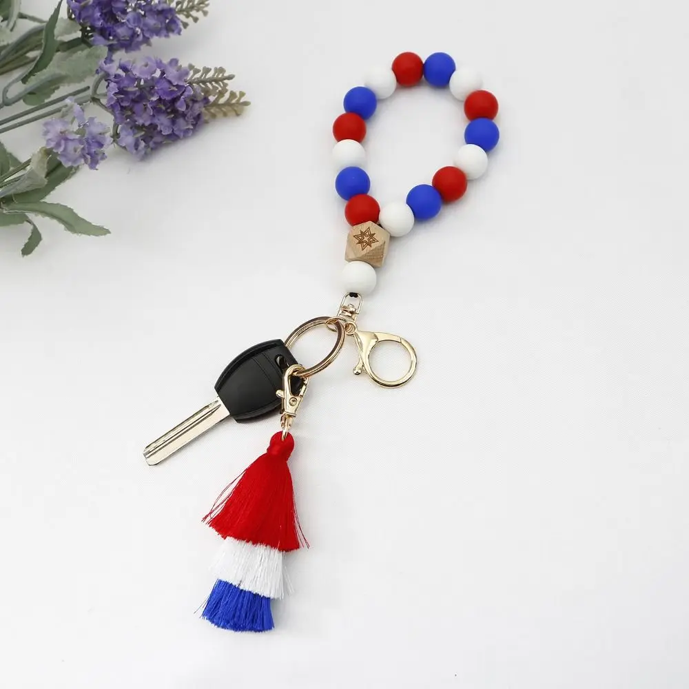 Independence Day Charm Bag Decoration Silicone Car Key Women Key Ring Hand Rope National Style Keychain Car Key Ornament