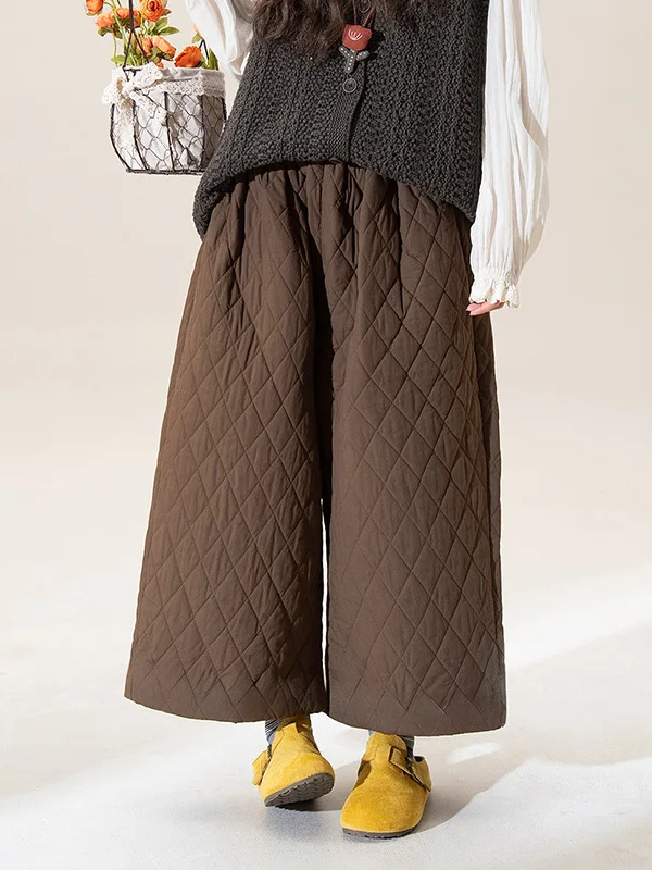 Pantalon rétro à carreaux en coton, jambes larges, décontracté, taille haute, jambes droites, avec kets, coupe ample pour femmes d'âge moyen