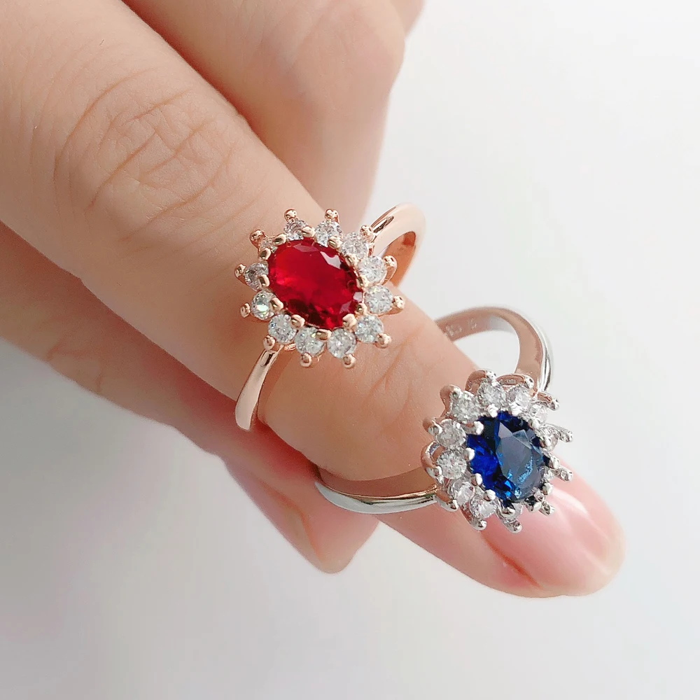 ZHOUYANG Ring For Women Red Blue Crystal Elegant Engagement Wedding Ring Rose Gold Color Austrian Crystal Fashion Jewelry ZYR187