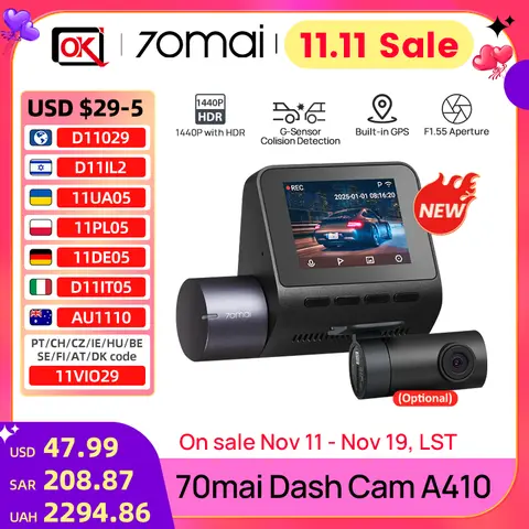 A400 Quad HD Car DVR 24H Night Vision 70mai