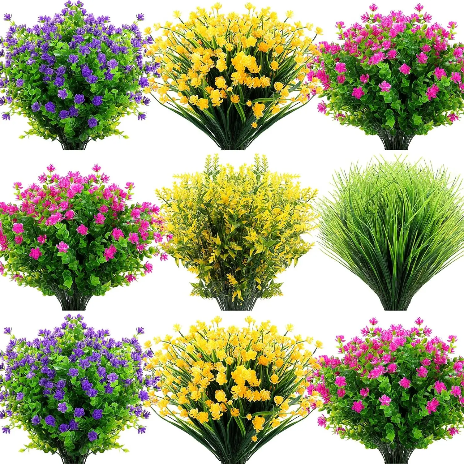 

36 Bundles Artificial Flowers for Outdoors UV Resistant Fake Spring Plastic Flowers Faux Shrubs Plants for Spring Summer