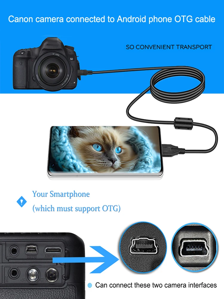 Canon OTG Cable,MiNi5P to TypeC,Download photos or videos from your Canon camera to your smartphone or tablet PC Quick sharing