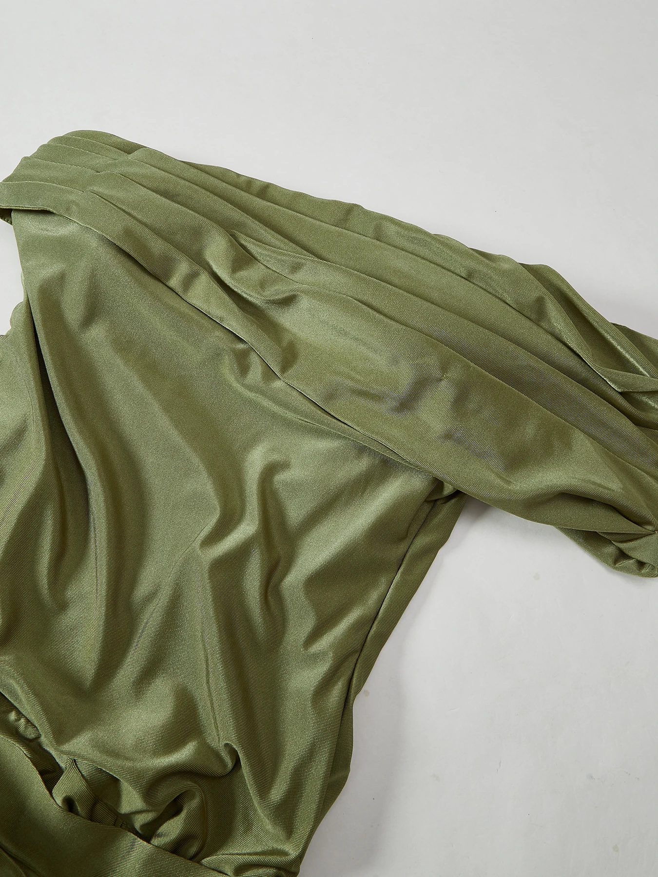 High-End French-Style Olive Green Off-The-Shoulder Gown, Strapless Ruched Satin-Like Fitted Mermaid Mid-Length Dress, Elegant Dress for Bridesmaids, Dinner Parties, and Dates view 5