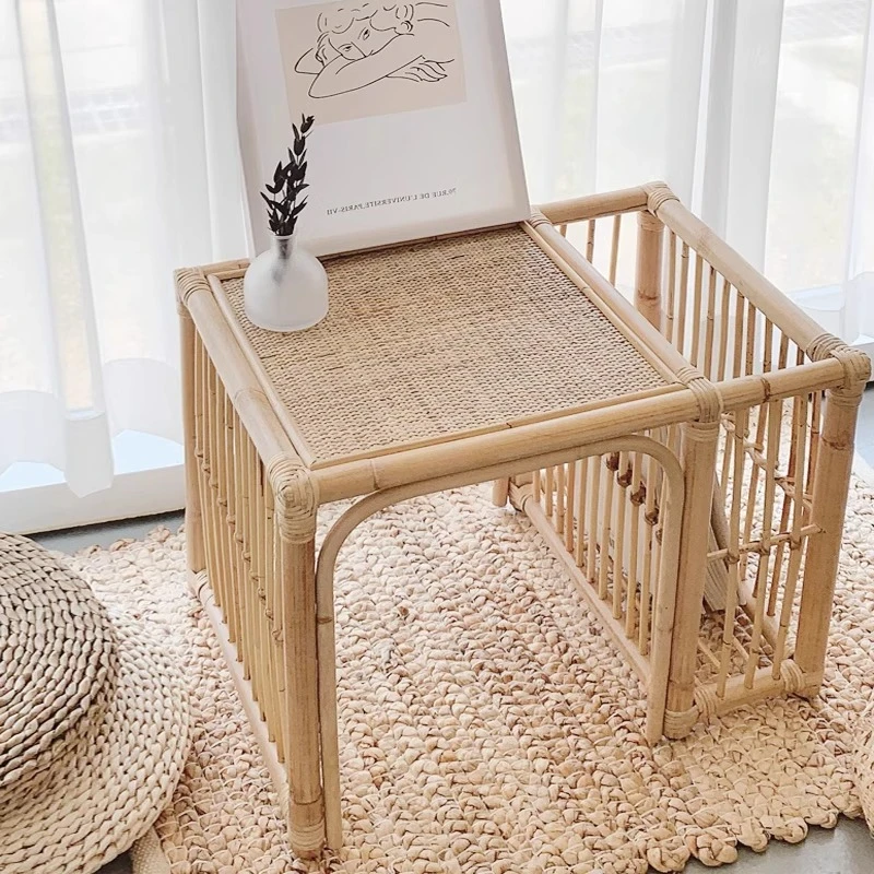 

Japanese ins rattan coffee table storage edge few handmade Indonesian real rattan balcony simple bedroom tatami square few