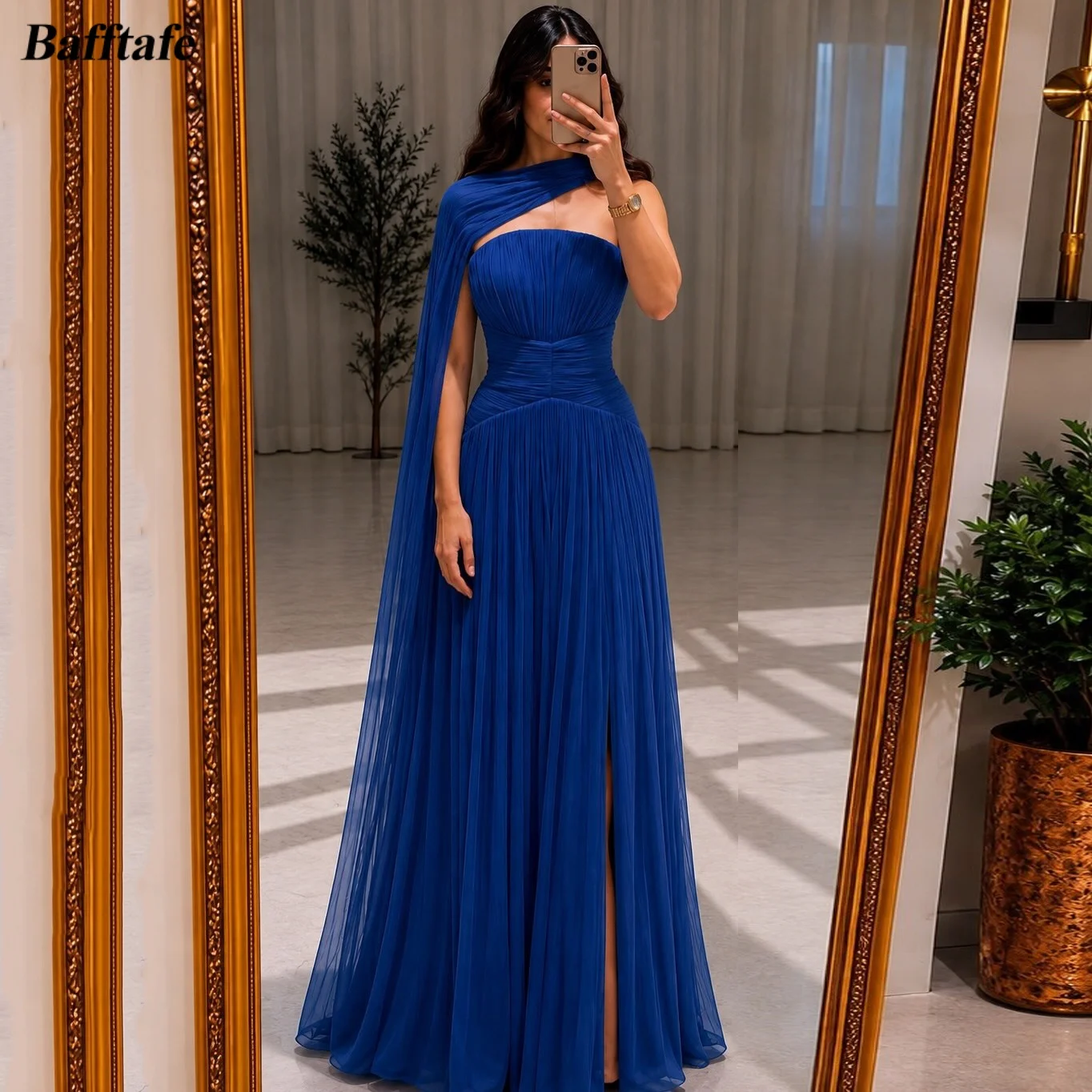 Bafftafe A Line Chiffon Customized Prom Dresses Wrap Slit Formal Evening Party Dress Special Occasion Women's Birthday Gowns