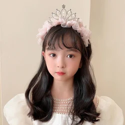 女の子のラインストーンクラウン,レースのヘッドバンド,かわいいメッシュのヘアバンド,誕生日パーティー,prom,子供,アクセサリー,新しい