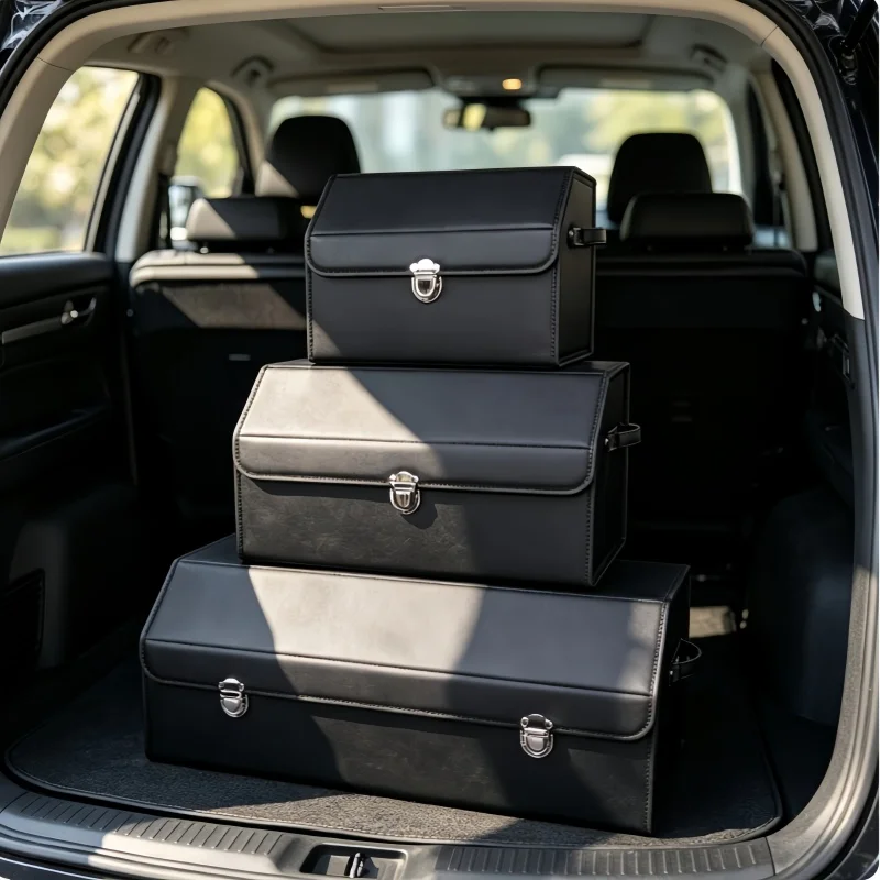 Car Trunk Storage Box Foldable Container Bag PU Leather Car Trunk Organizer Box Car Accessories Waterproof Large Capacity Sales