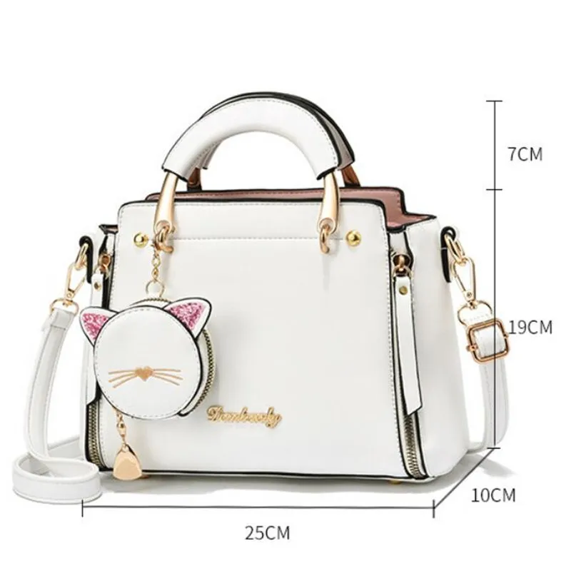 Bolso de mensajero de hombro para mujer, bolso de moda versátil, adorno de gato, 25x10x19cm, Haifei