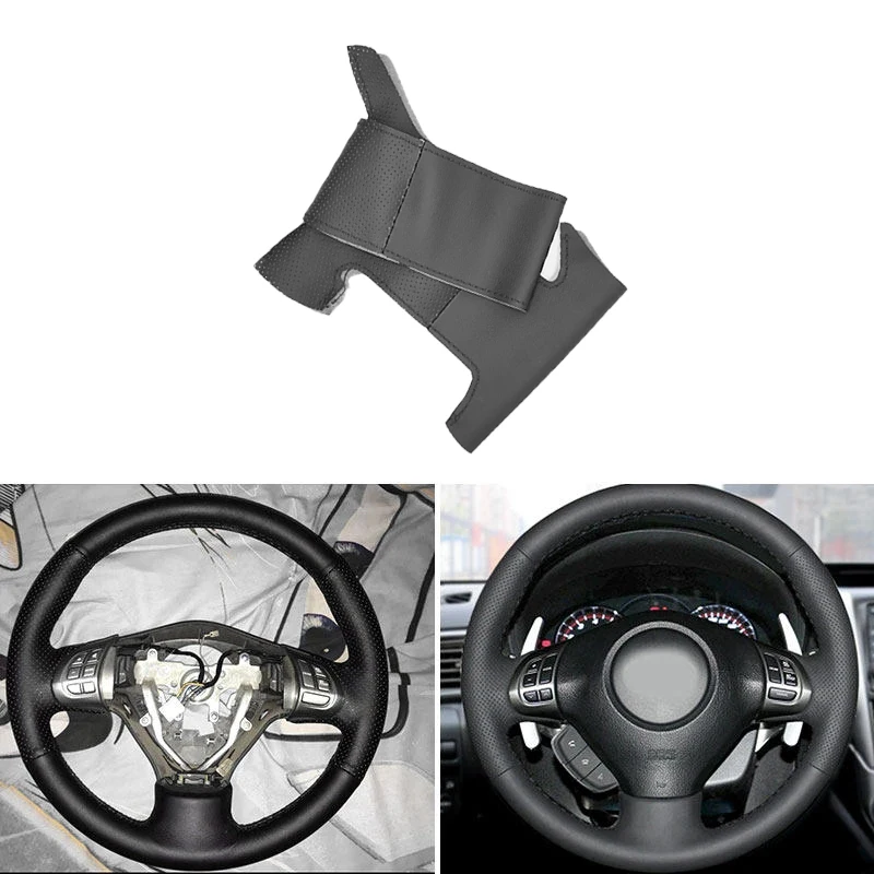 For Subaru Forester 2008 2009 2010 2011 2012 Impreza Legacy  2008-2010 Exiga 2 Car Inner Steering Wheel Cover Leather Trim Black