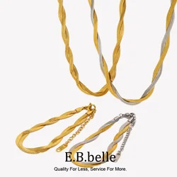 E.B.belle Gold&Silver Color Braid Herryingbone Chain Choker Necklace For Woman E B belle Official Store Stainless Steel Jewelry